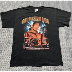 VTG The‎ Rock WWF T-Shirt Men's Size Large Black Layin The Smack Down 1999 TNT*